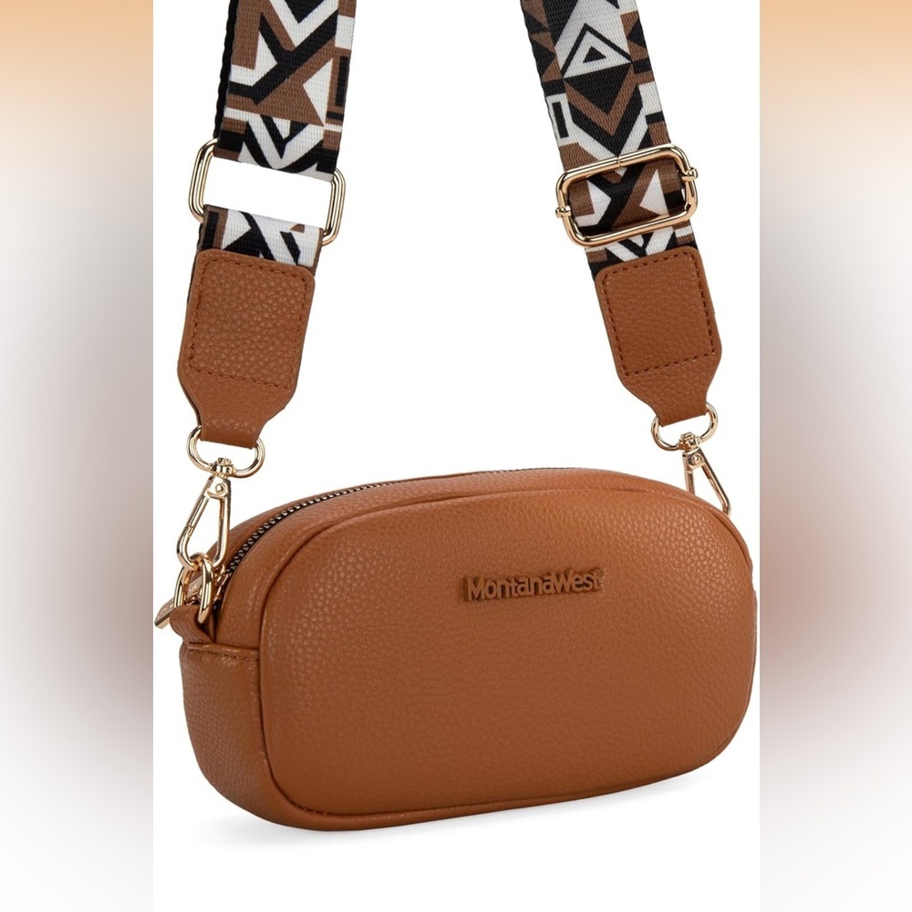 Montana West || NWT Brown Crossbody Bag with Patterned Strap - Picture 4 of 16